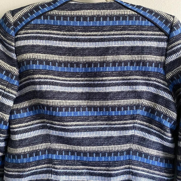 RW&Co Striped Tweed Blue Striped Open Front Cropped Blazer Jacket Size 2 - Picture 6 of 13